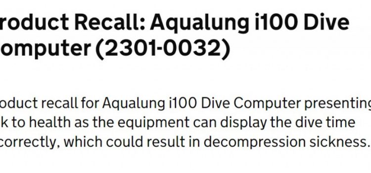 Product recall- Aqualung i100 dive computer